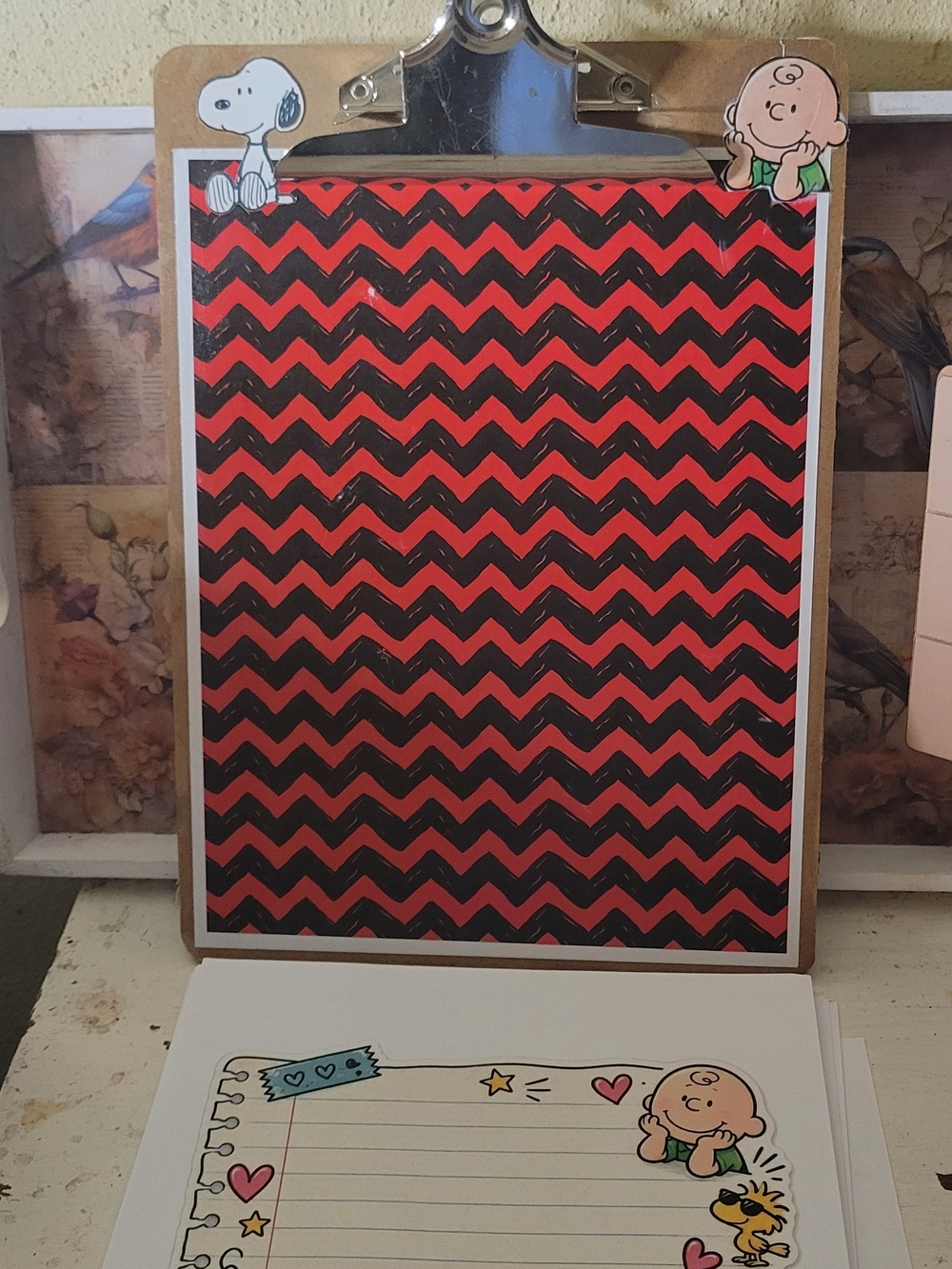 Peanuts Snoopy & Charlie Brown Clipboard with Red & Black Chevron Pad
